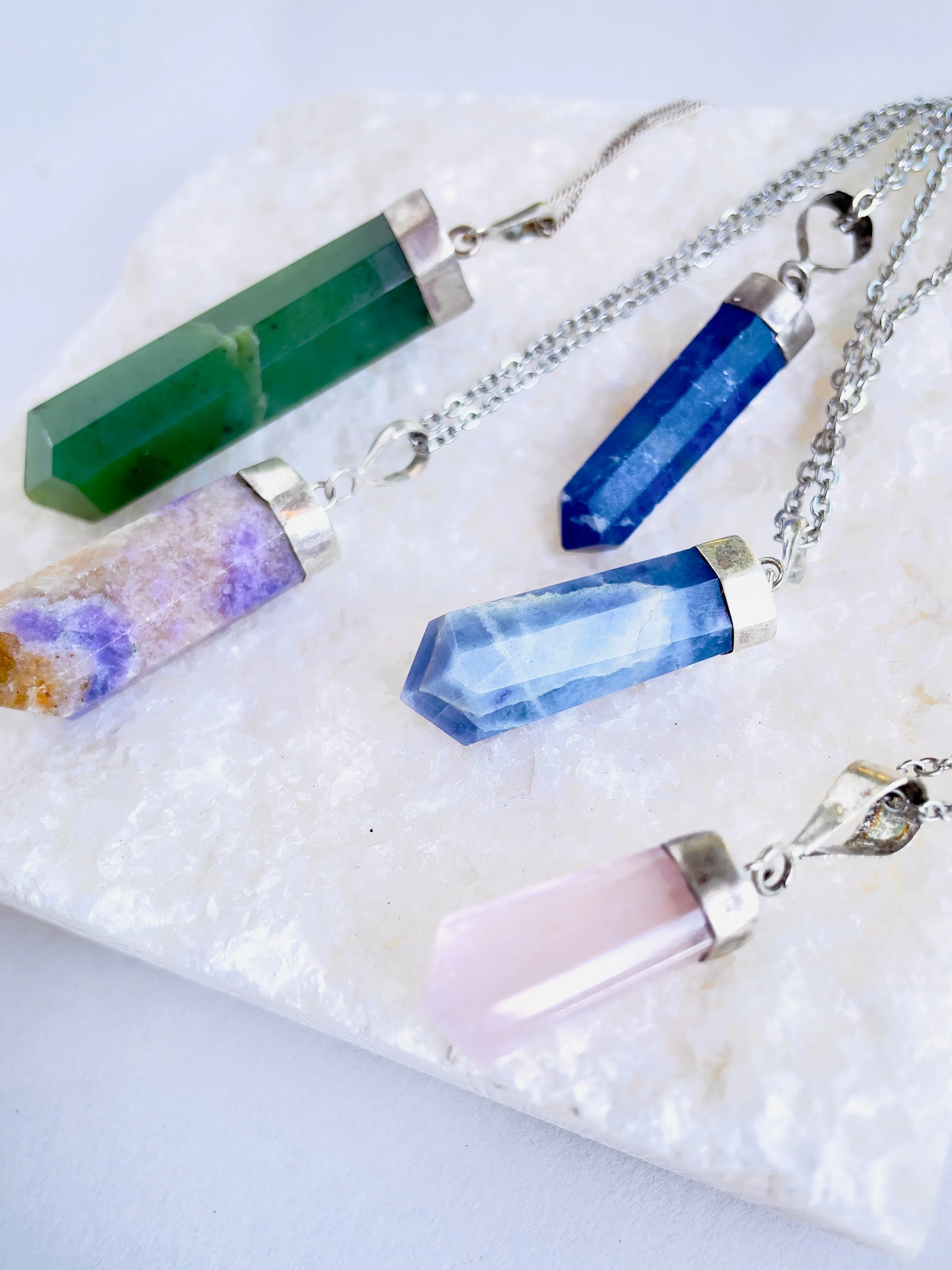 Assorted Stone Pendants on Silverplate Chain