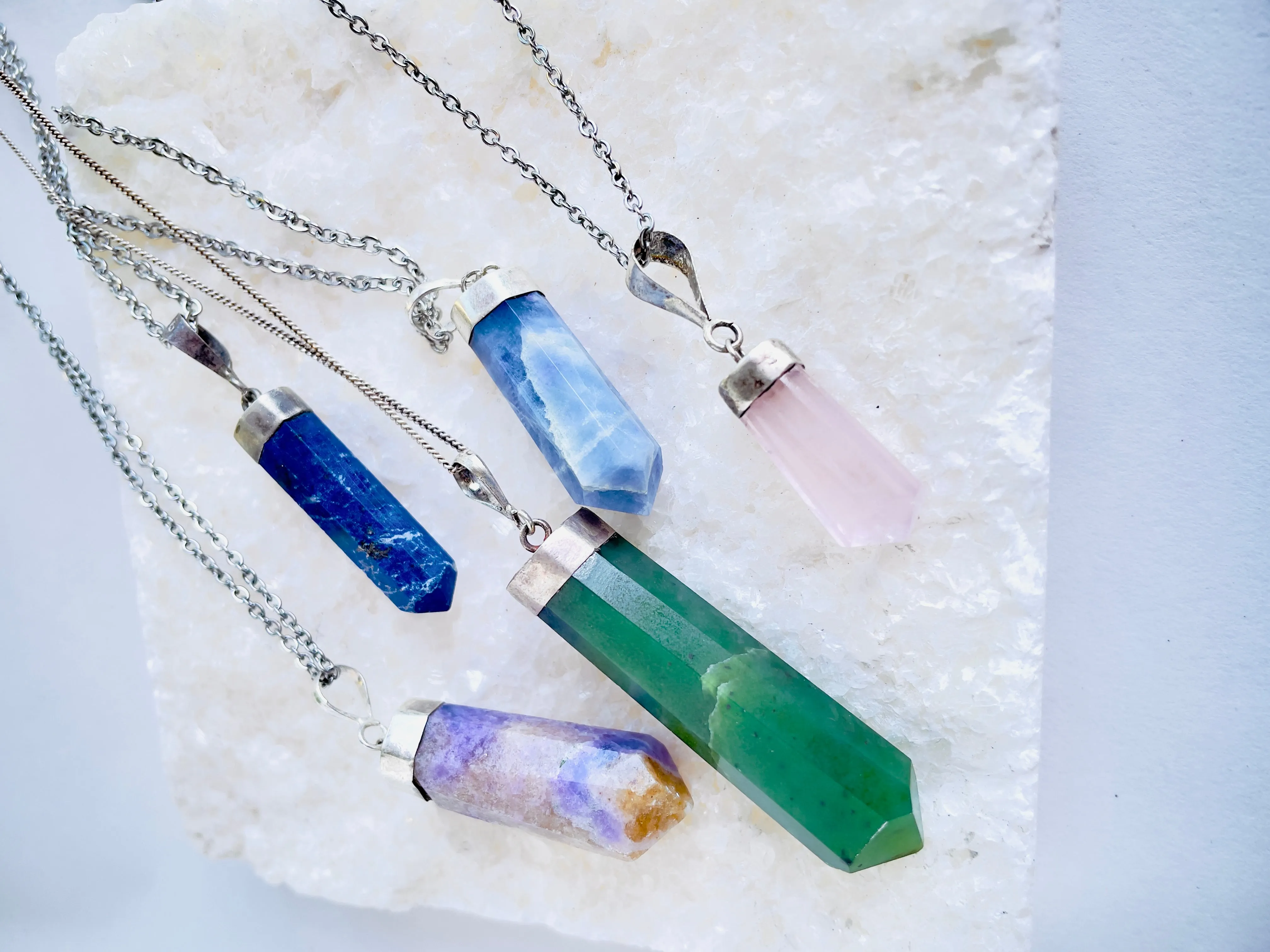 Assorted Stone Pendants on Silverplate Chain