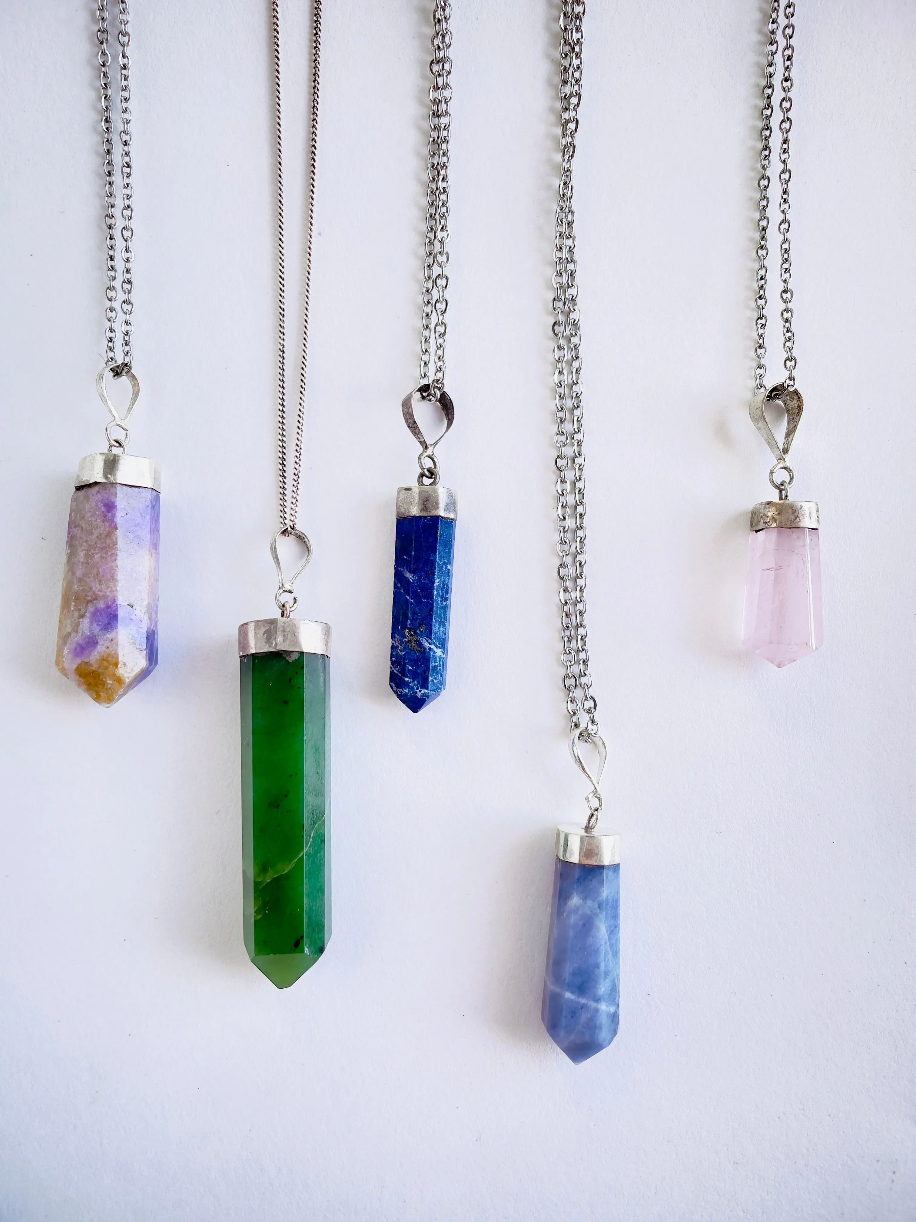 Assorted Stone Pendants on Silverplate Chain