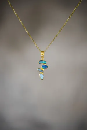 Australian Opal Droplet & Brilliant Cut Zircon Pendant, 18k Gold Plated, Chakra, Spiritual Energy Treasure, Leo Zodiac, Emotional Expression