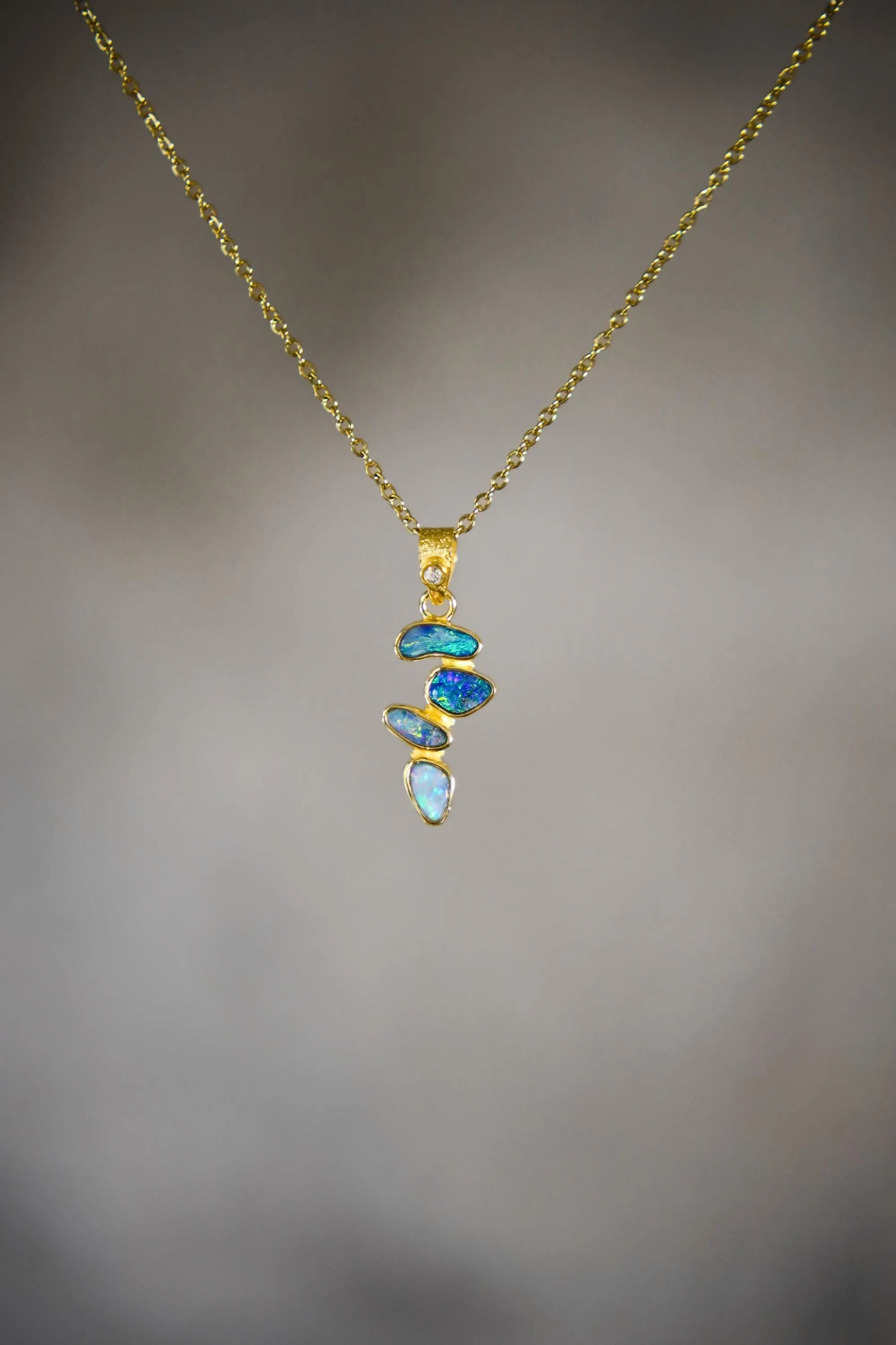 Australian Opal Droplet & Brilliant Cut Zircon Pendant, 18k Gold Plated, Chakra, Spiritual Energy Treasure, Leo Zodiac, Emotional Expression