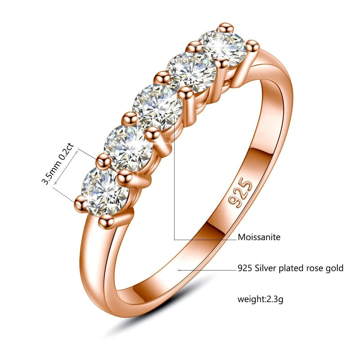 Awesome 5 Stone High Quality Moissanite Diamonds Silver 925 100% 18KGP Brilliant Jewellery