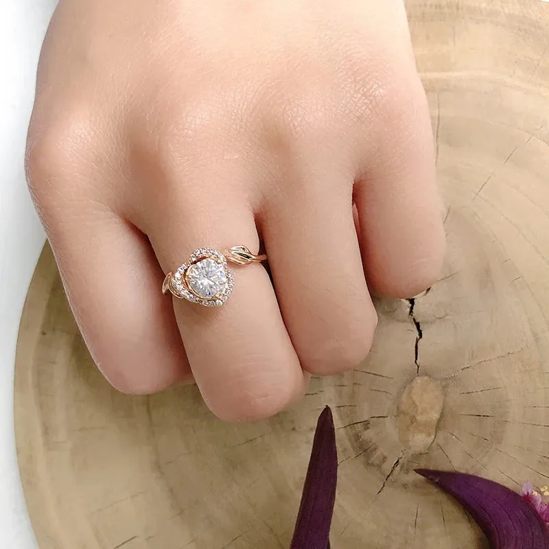 Awesome Lucky Flower AAA Zircon Diamonds Rose Flower Filled 14K Rose Gold Vintage Style Rings Vintage Fine Jewelry