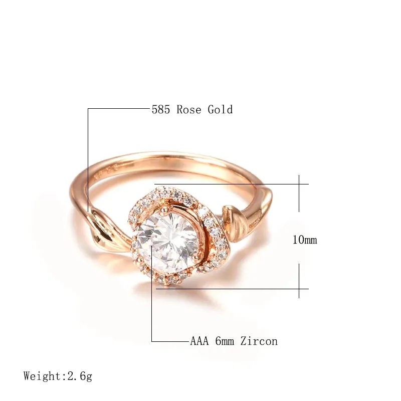 Awesome Lucky Flower AAA Zircon Diamonds Rose Flower Filled 14K Rose Gold Vintage Style Rings Vintage Fine Jewelry