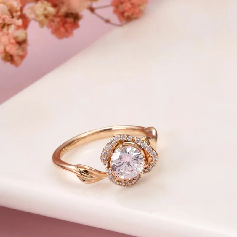 Awesome Lucky Flower AAA Zircon Diamonds Rose Flower Filled 14K Rose Gold Vintage Style Rings Vintage Fine Jewelry