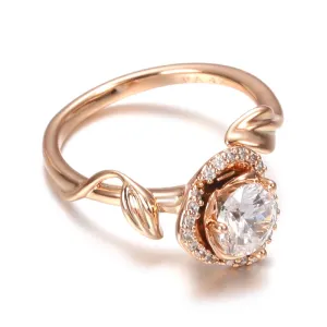 Awesome Lucky Flower AAA Zircon Diamonds Rose Flower Filled 14K Rose Gold Vintage Style Rings Vintage Fine Jewelry