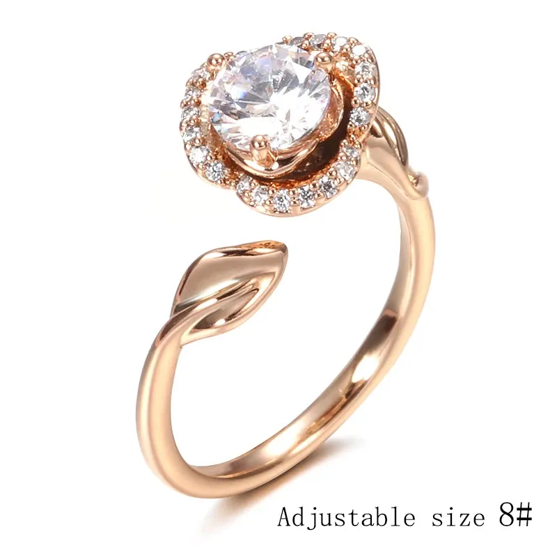 Awesome Lucky Flower AAA Zircon Diamonds Rose Flower Filled 14K Rose Gold Vintage Style Rings Vintage Fine Jewelry