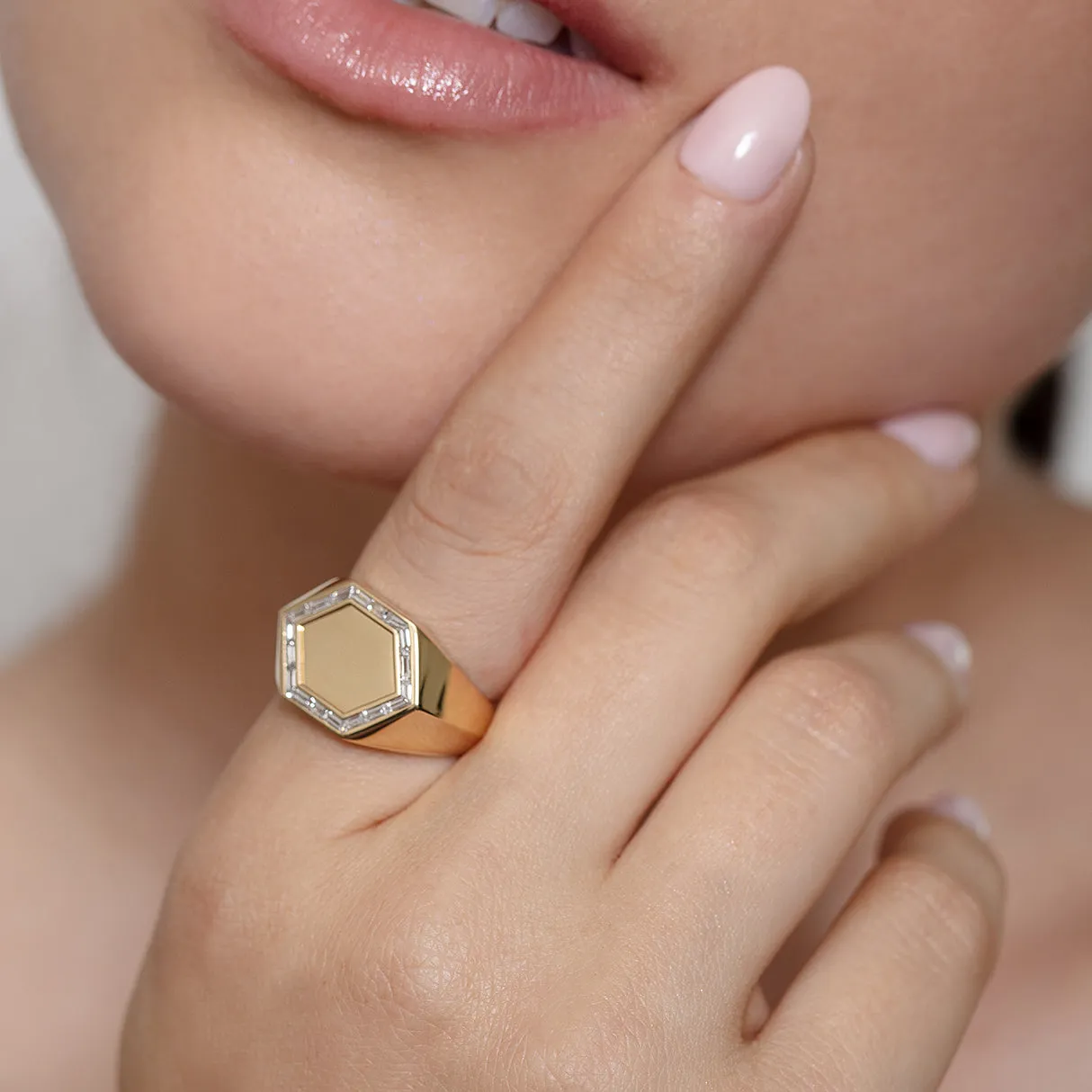 Baguette Hexagon Signet Ring
