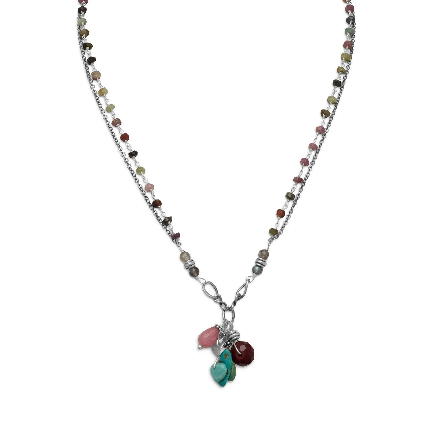 Baila Luna Oxidized Multistone Drop Necklace
