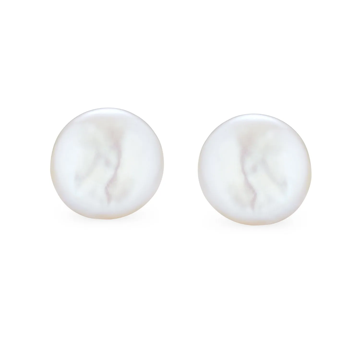 Baroque Irregular Coin Shaped Freshwater Pearl Stud Earrings in Sterling Silver
