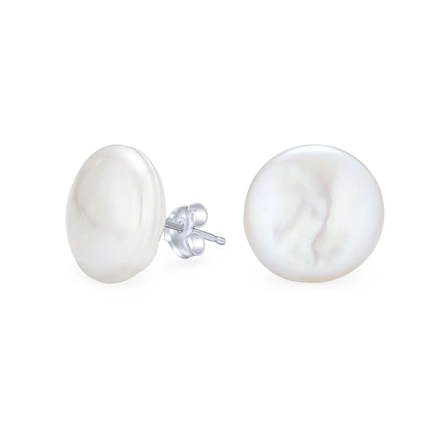 Baroque Irregular Coin Shaped Freshwater Pearl Stud Earrings in Sterling Silver