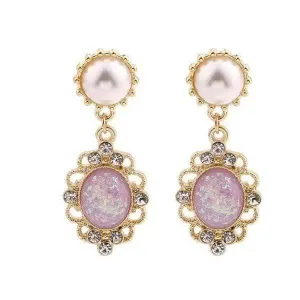 Baroque Pearl and Pink Water Drop Women Clip On Earrings