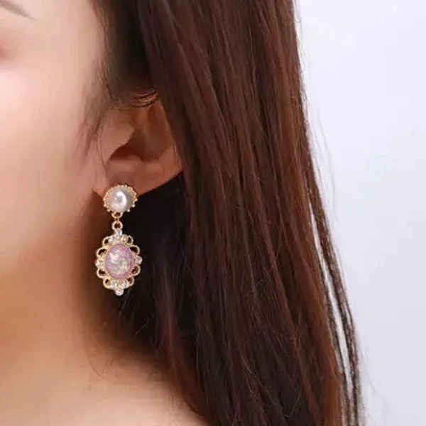 Baroque Pearl and Pink Water Drop Women Clip On Earrings