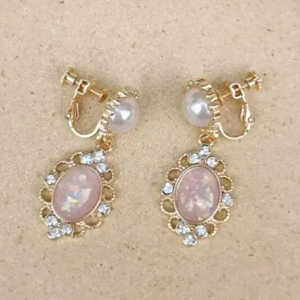 Baroque Pearl and Pink Water Drop Women Clip On Earrings