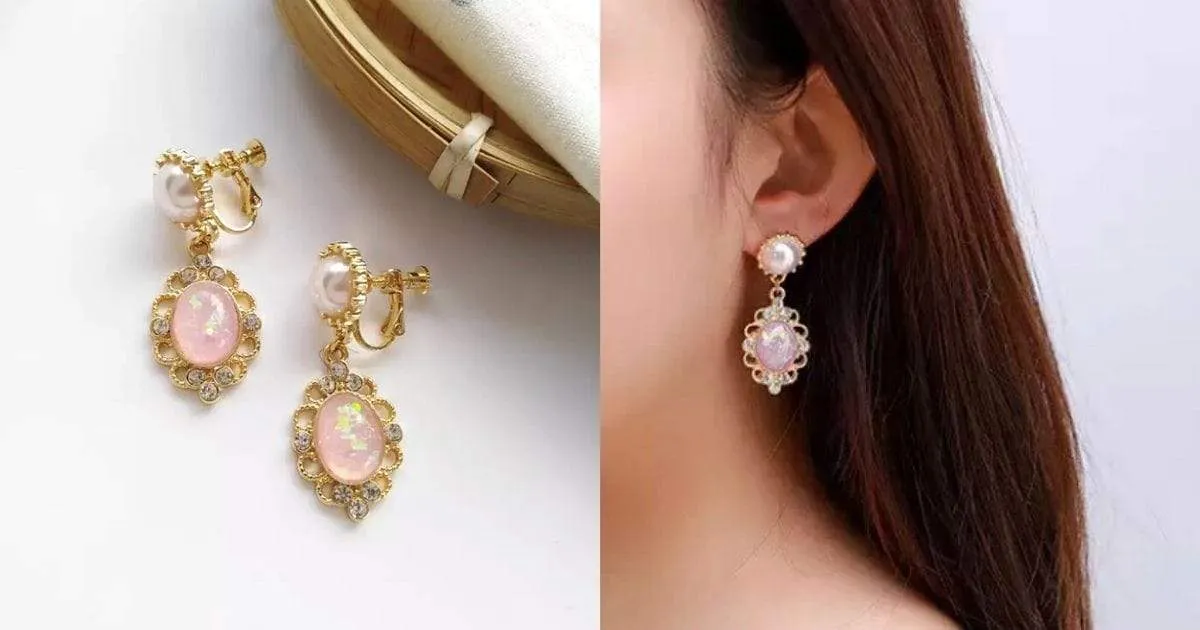 Baroque Pearl and Pink Water Drop Women Clip On Earrings