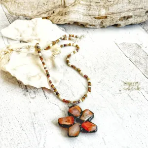 Beaded Boho Necklace with Large Soldered Gemstone Pendant