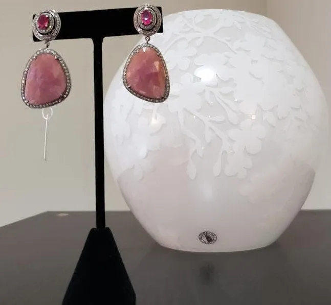 Beautiful Pink SAPPHIRE Earrings, Diamond Earrings, RUBY Earrings, Mother Love's Earrings