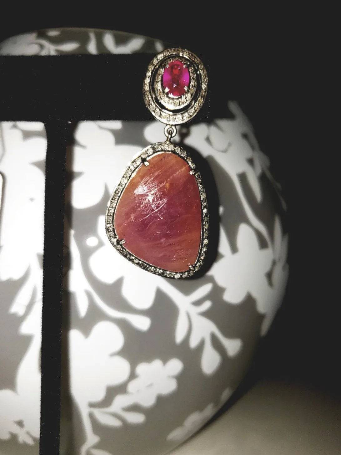 Beautiful Pink SAPPHIRE Earrings, Diamond Earrings, RUBY Earrings, Mother Love's Earrings