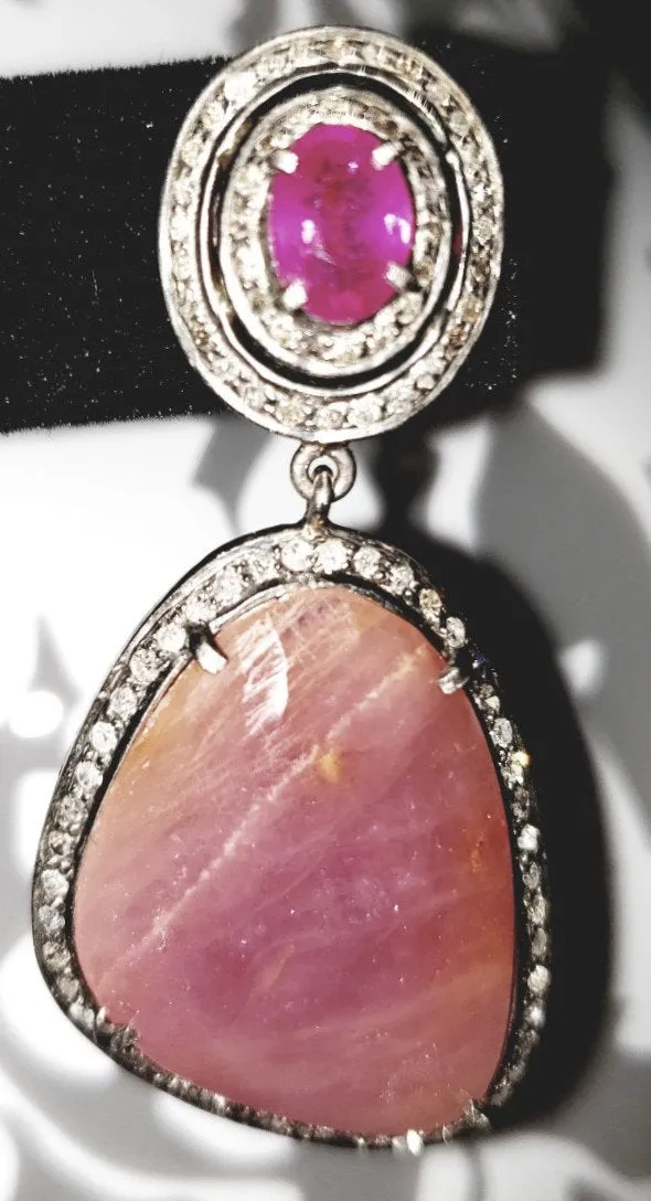 Beautiful Pink SAPPHIRE Earrings, Diamond Earrings, RUBY Earrings, Mother Love's Earrings
