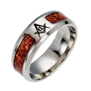 Best Gifts - Stainless Steel  Wood Grain Masonic Rings