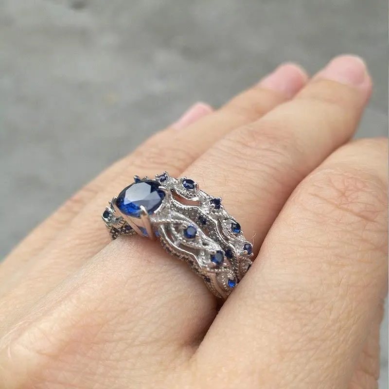 Best Seller Trendy Silver Sapphire Gemstones Ring