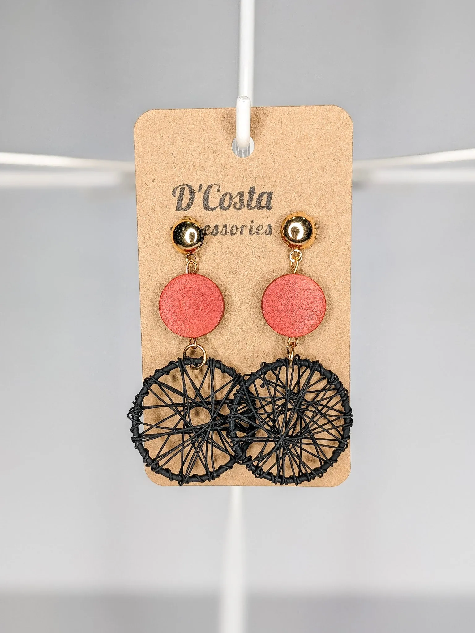 Black and Red Woven Drop Earrings