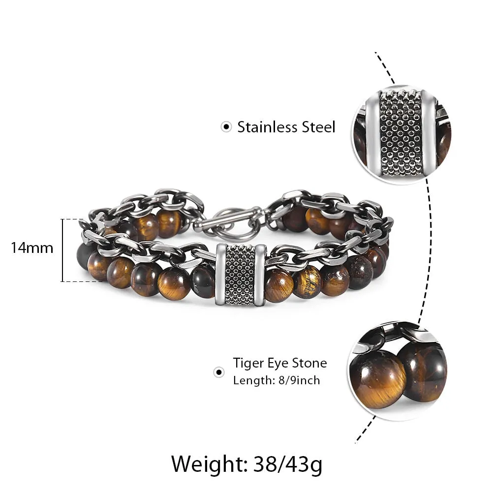 Black Beaded Bracelet Gunmetal Cut Link Chain Stainless Steel Bracelets