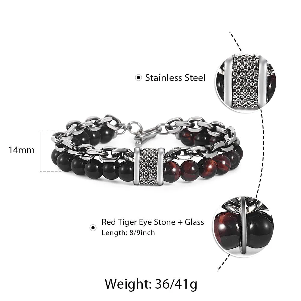 Black Beaded Bracelet Gunmetal Cut Link Chain Stainless Steel Bracelets
