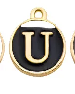 BLACK Letter Circle Enamel Charm