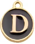 BLACK Letter Circle Enamel Charm