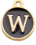 BLACK Letter Circle Enamel Charm