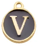 BLACK Letter Circle Enamel Charm