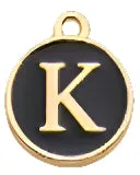 BLACK Letter Circle Enamel Charm