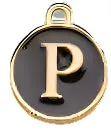 BLACK Letter Circle Enamel Charm