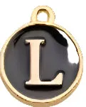 BLACK Letter Circle Enamel Charm