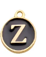 BLACK Letter Circle Enamel Charm