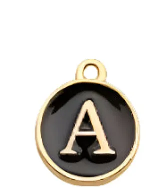 BLACK Letter Circle Enamel Charm