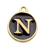 BLACK Letter Circle Enamel Charm