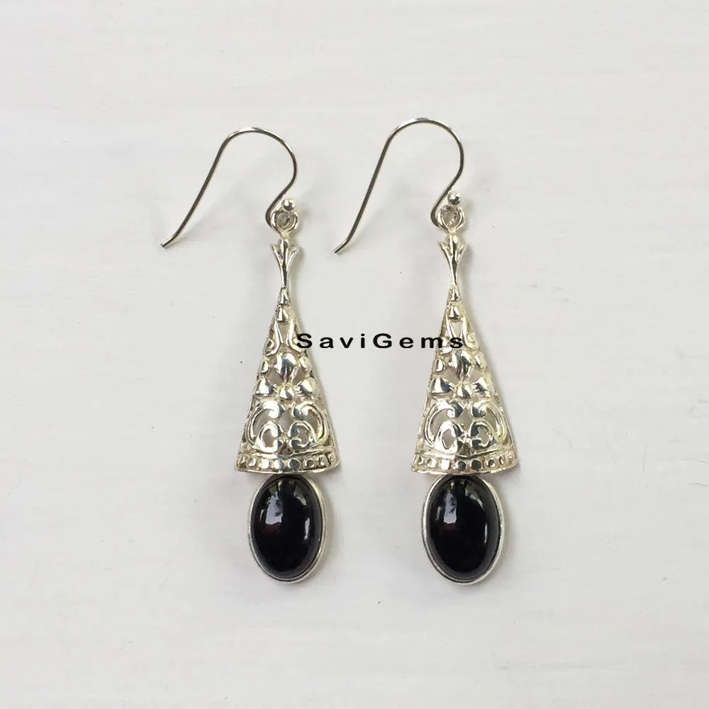 Black Onyx Bell Filigree 925 Sterling Silver Earring