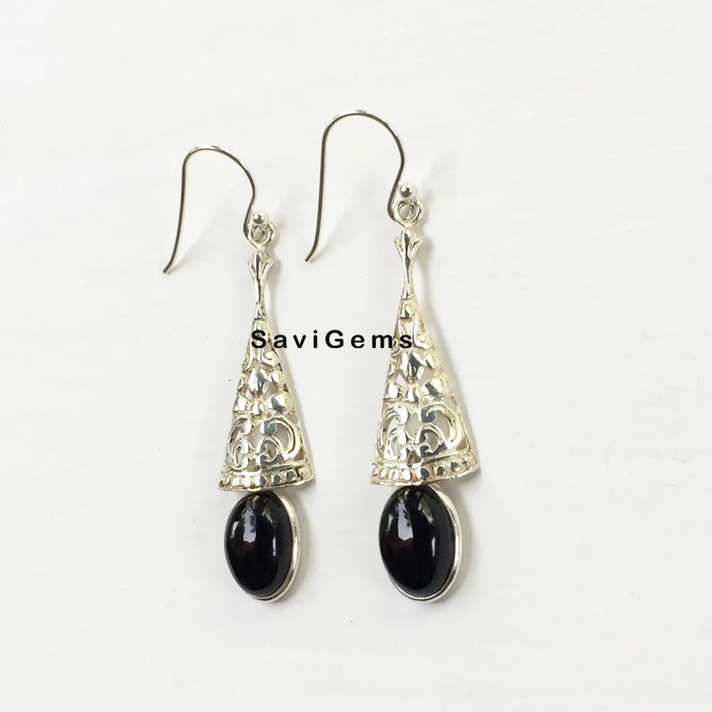 Black Onyx Bell Filigree 925 Sterling Silver Earring