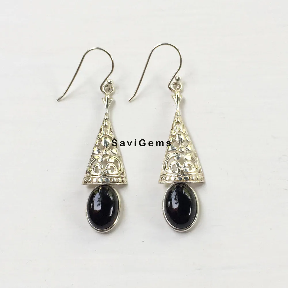 Black Onyx Bell Filigree 925 Sterling Silver Earring