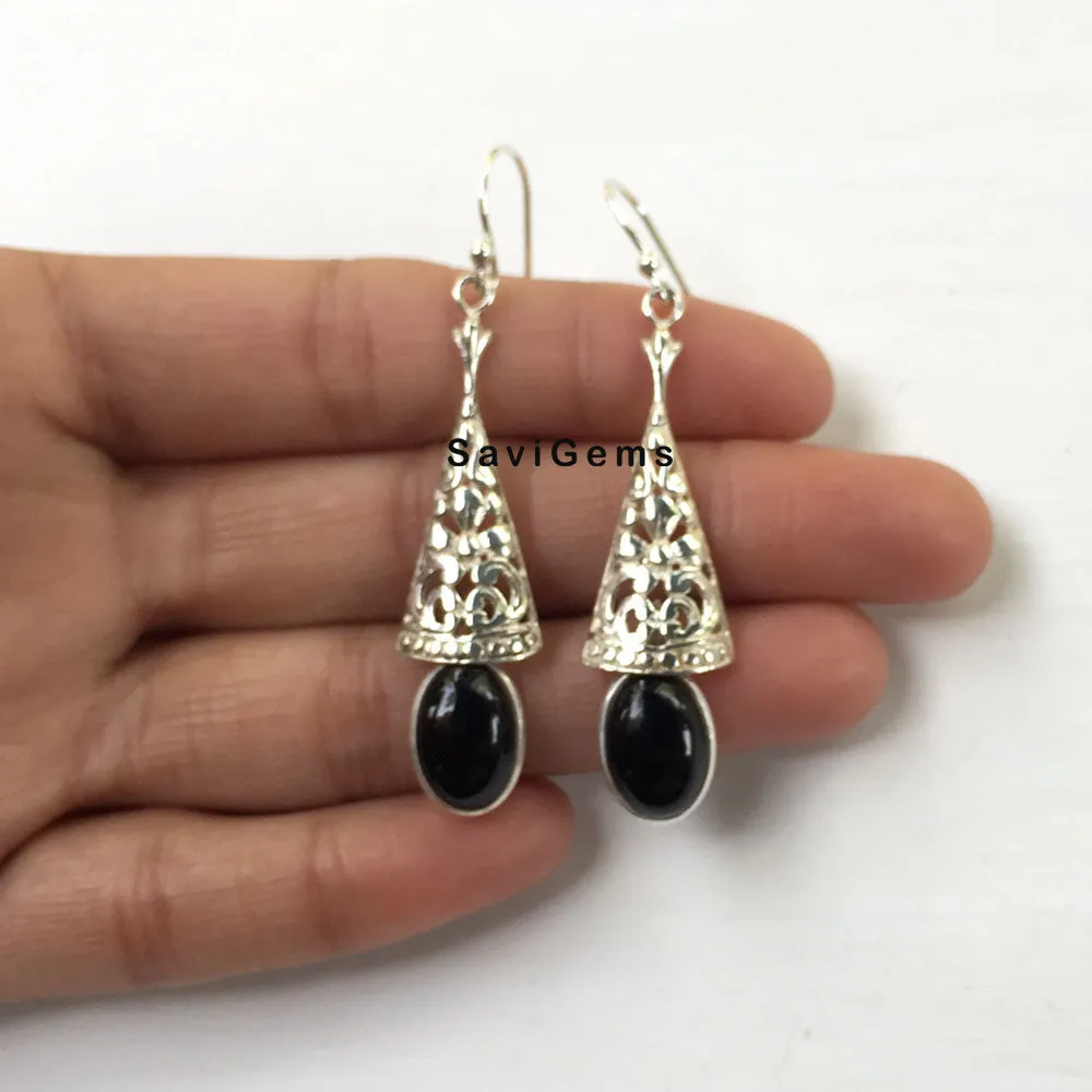 Black Onyx Bell Filigree 925 Sterling Silver Earring