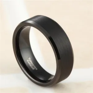 Black Tungsten Carbide Brushed Silver Color Rings