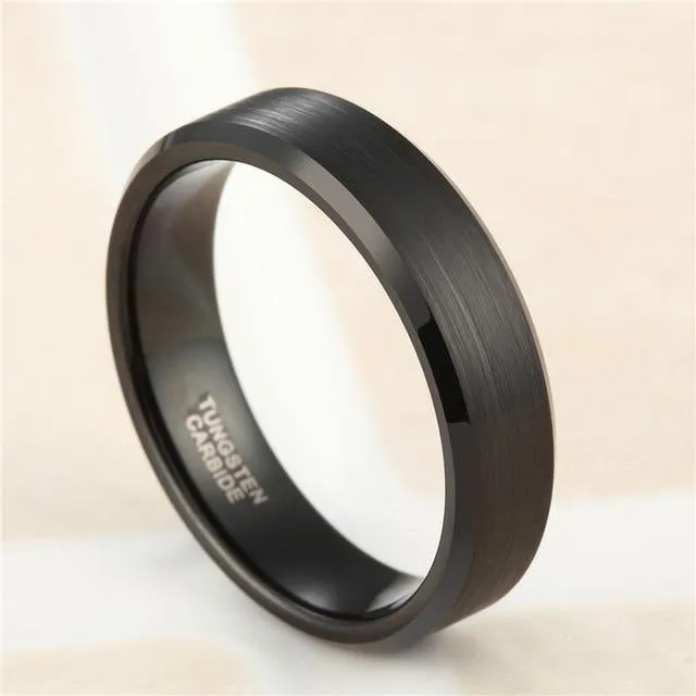 Black Tungsten Carbide Brushed Silver Color Rings