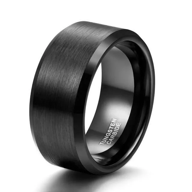 Black Tungsten Carbide Brushed Silver Color Rings