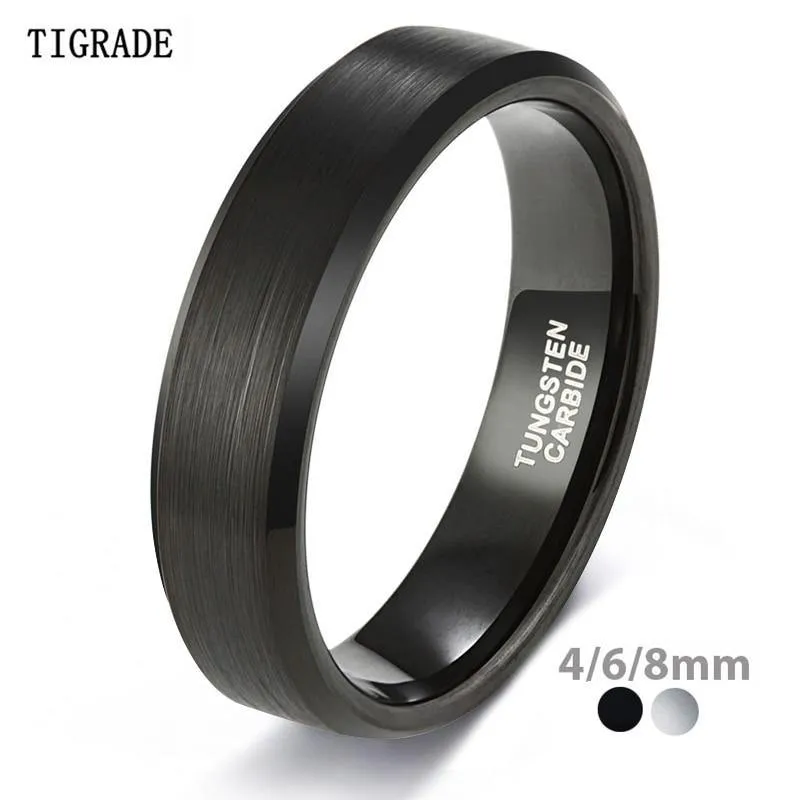 Black Tungsten Carbide Brushed Silver Color Rings