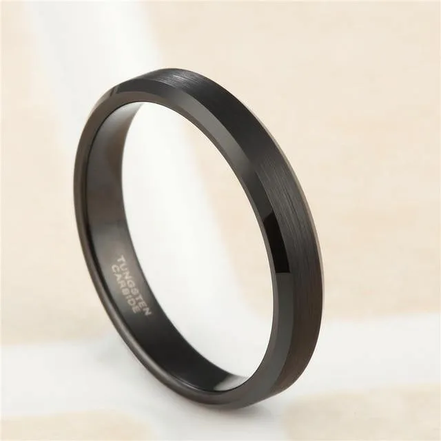 Black Tungsten Carbide Brushed Silver Color Rings