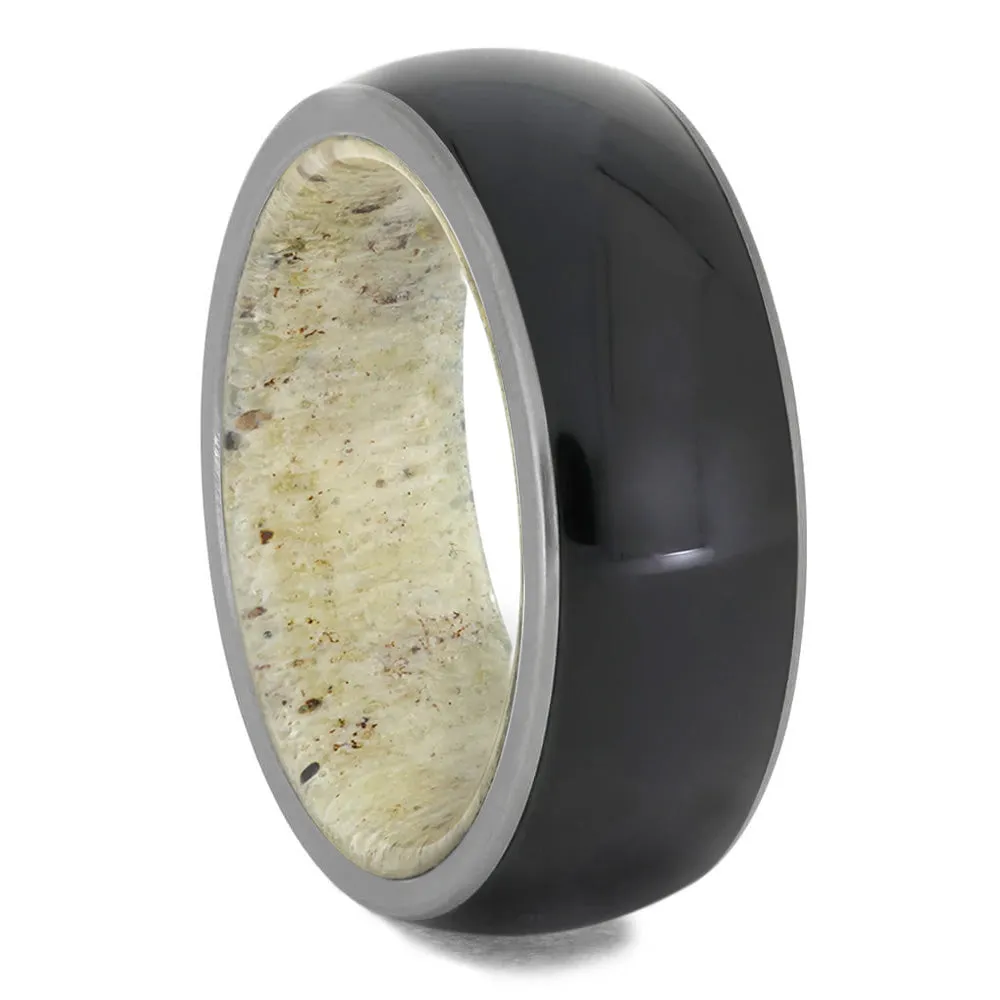 Blackwood Ring With Deer Antler Sleeve