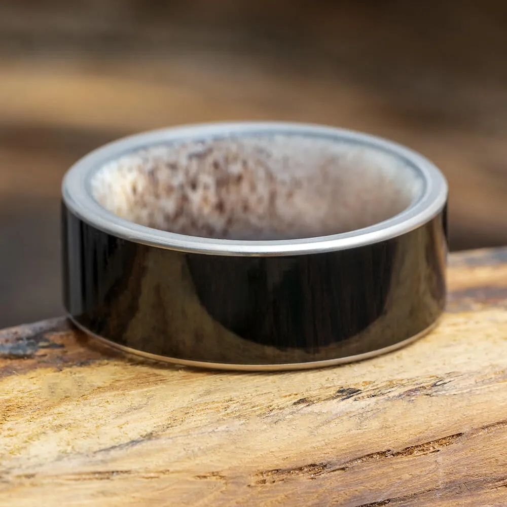 Blackwood Ring With Deer Antler Sleeve