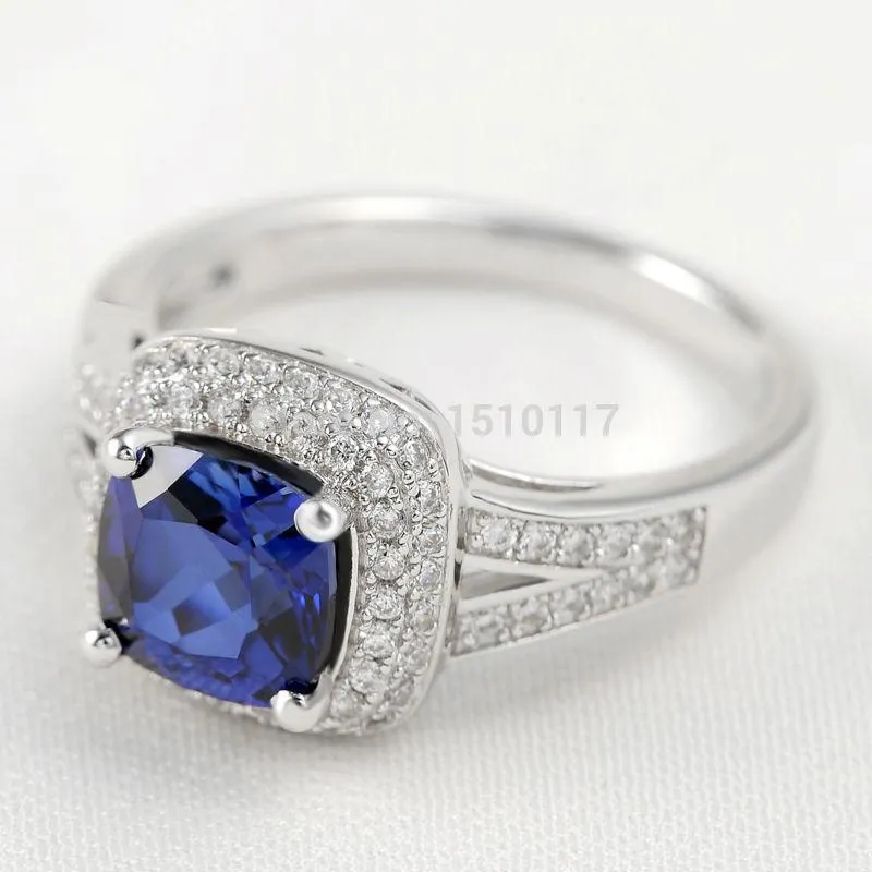 Blue CZ Pure Sterling Silver Wedding Ring For Women